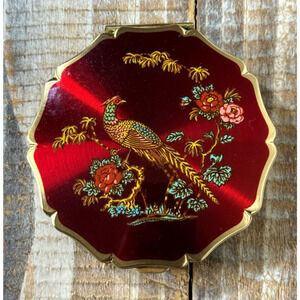 Vintage STRATTON England Pheasant and Roses Compact Floral Bird